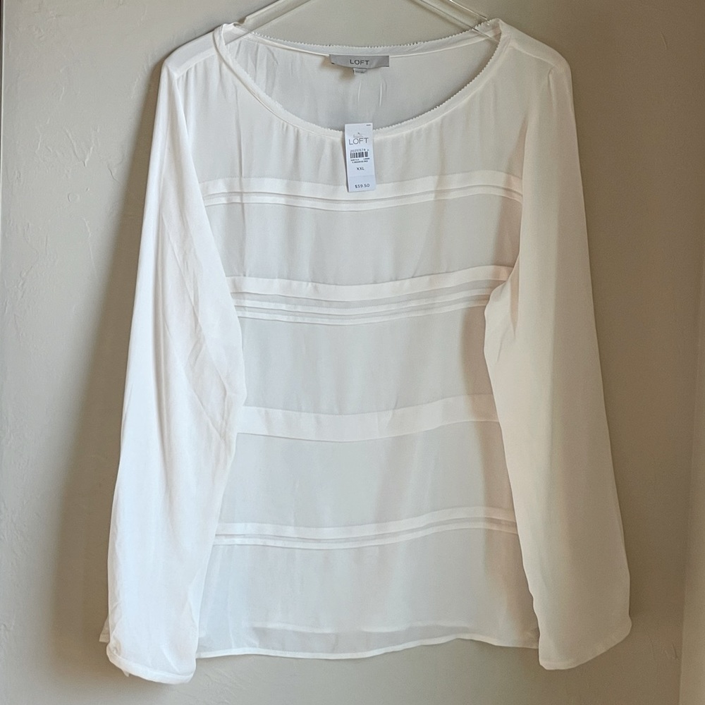 LOFT | Mixed Media Pleated- Front Blouse / Top